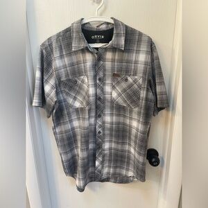 Orvis men button down shirt plaid gray size M